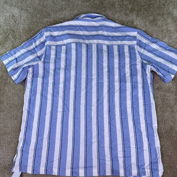 Gap Linen Blend Shirt Womens Size XL Blue Striped Button Short Sleeve NWT E858 - Picture 7 of 10